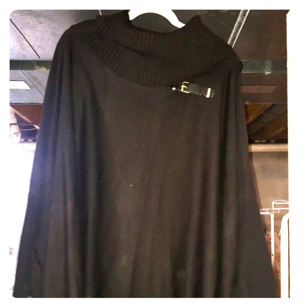 Black turtle neck sweater cape with sleeves